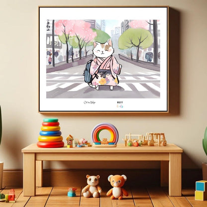 Art for Kids Animal Adventures: Cat in Tokyo | Printable Kids Art | Educational Art Print | Digital Art Design for Kids | Instant Download