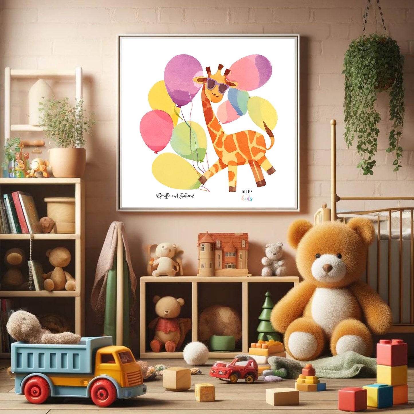 Art for Kids | Giraffe with Balloons | Printable Kids Art | Educational Art Print | Digital Art Design | Instant Download