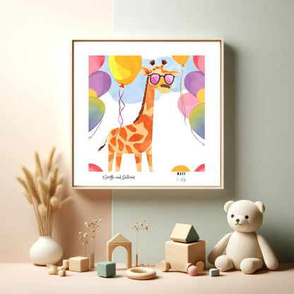 Art for Kids | Giraffe with Balloons | Printable Kids Art | Educational Art Print | Digital Art Design | Instant Download