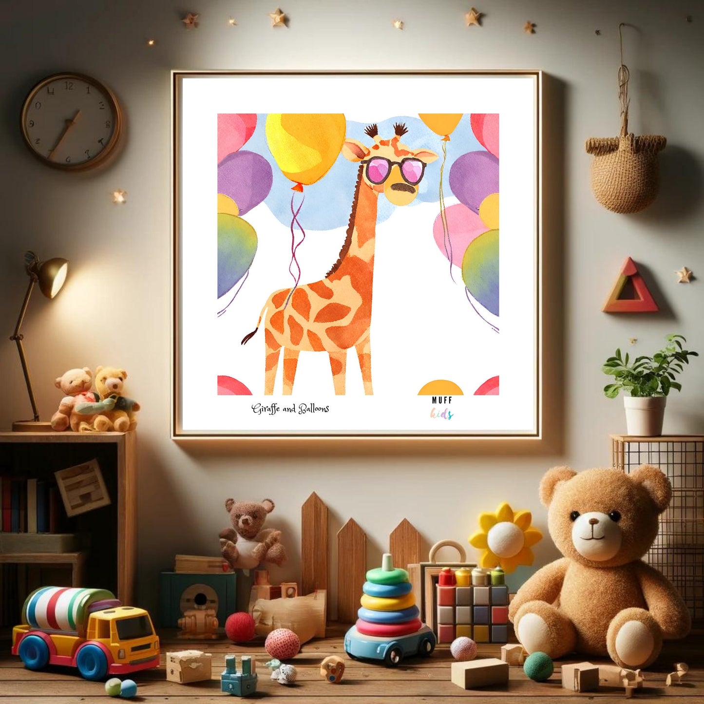 Art for Kids | Giraffe with Balloons | Printable Kids Art | Educational Art Print | Digital Art Design | Instant Download