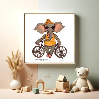 Art for Kids | Elephant Riding a Bike  | Printable Kids Art | Educational Art Print | Digital Art Design | Instant Download