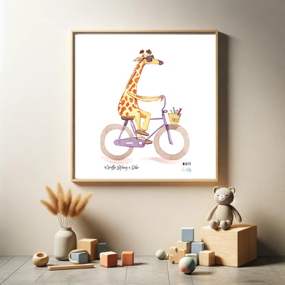 Art for Kids | Giraffe Riding a Bike | Printable Kids Art | Educational Art Print | Digital Art Design | Instant Download