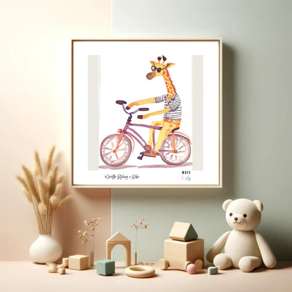 Art for Kids | Giraffe Riding a Bike | Printable Kids Art | Educational Art Print | Digital Art Design | Instant Download