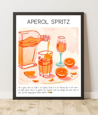 Instant Download - Aperol Spritz - Cocktails Illustrated Guide - Digital Art Poster - High Resolution - Bar Decor