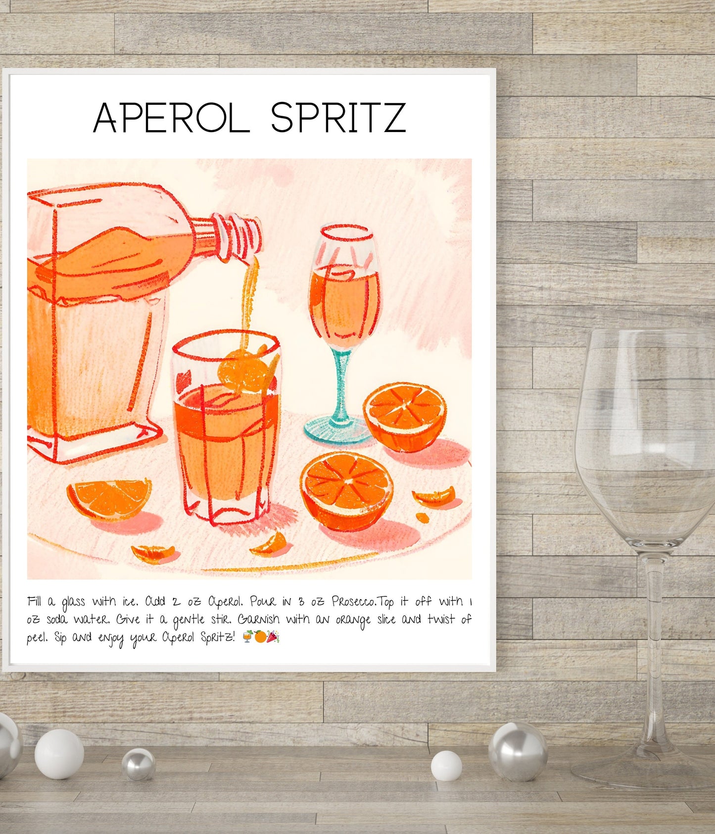 Instant Download - Aperol Spritz - Cocktails Illustrated Guide - Digital Art Poster - High Resolution - Bar Decor