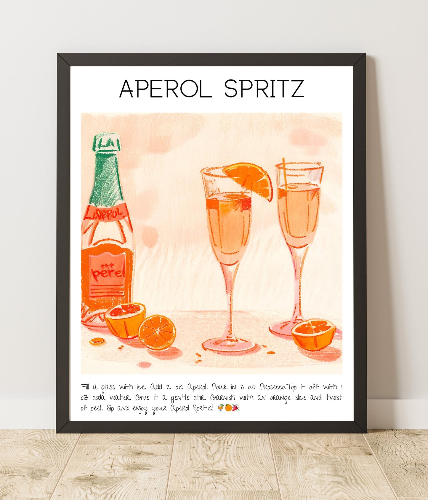 Instant Download - Aperol Spritz - Cocktails Illustrated Guide - Digital Art Poster - High Resolution - Bar Decor