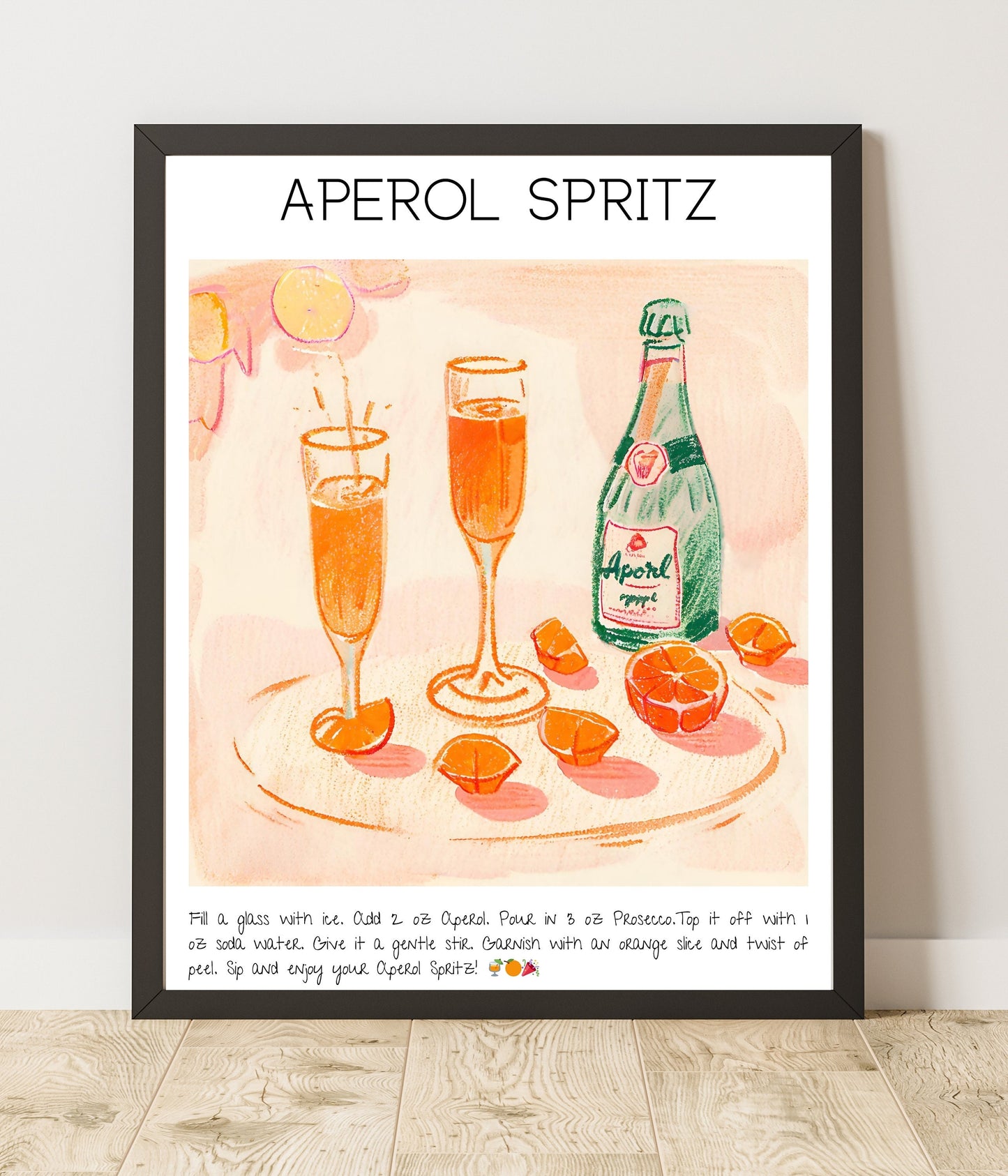 Instant Download - Aperol Spritz - Cocktails Illustrated Guide - Digital Art Poster - High Resolution - Bar Decor