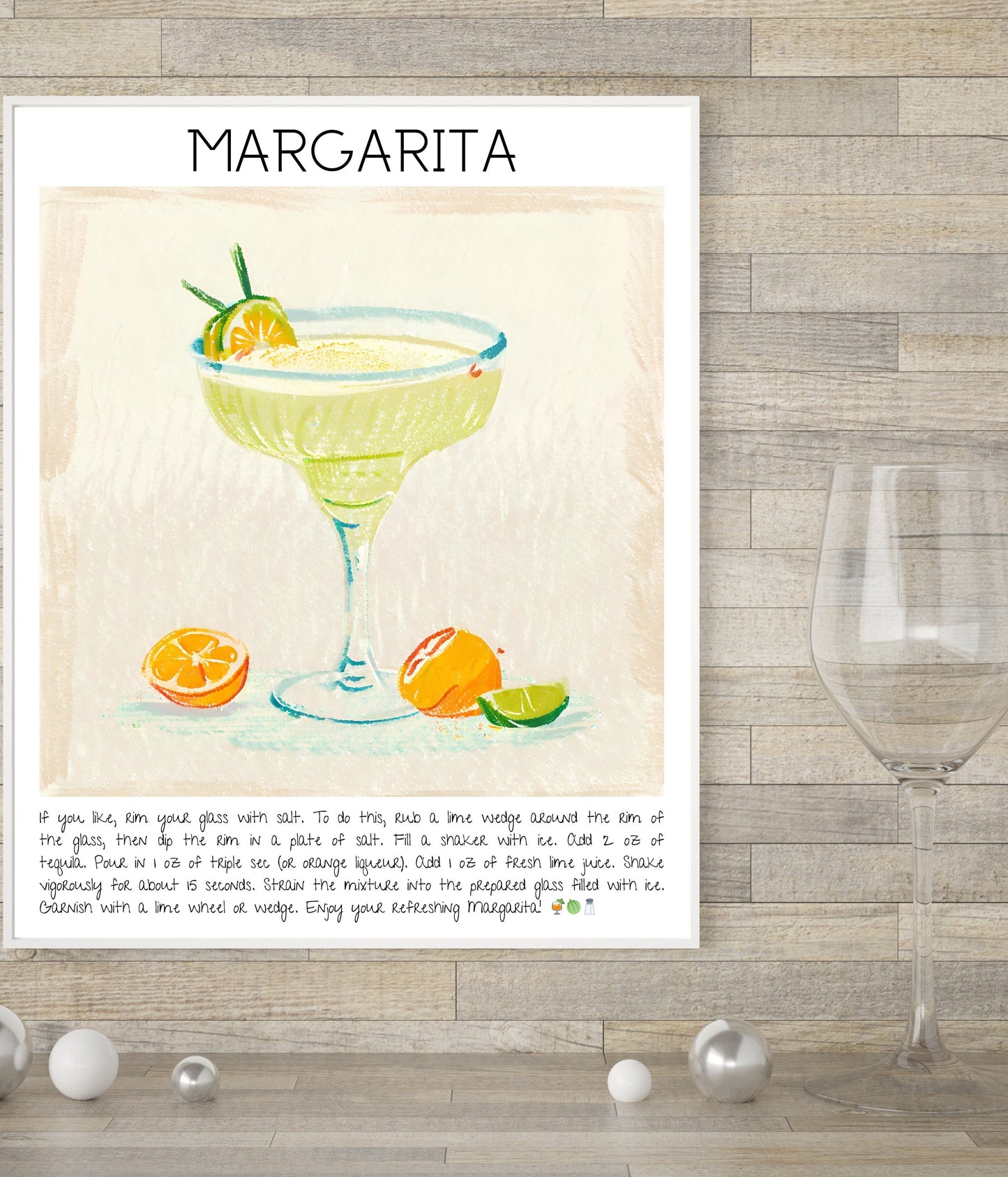 Instant Download - Margarita - Cocktails Illustrated Guide - Digital Art Poster - High Resolution - Bar Decor