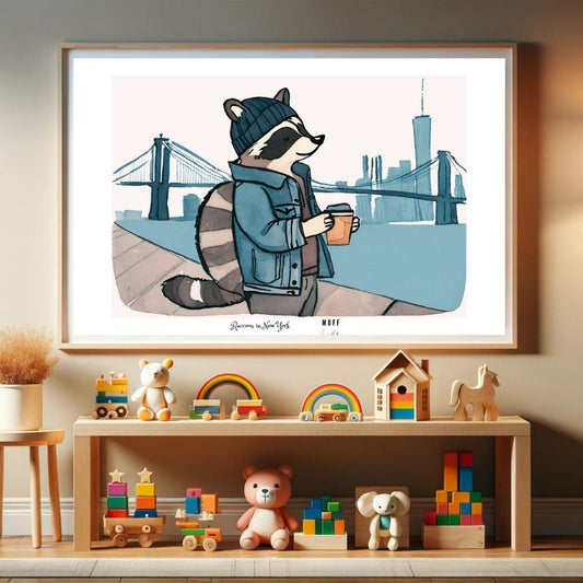 Art for Kids Animal Adventures: Raccoon in New York  | Printable Kids Art | Educational Art Print | Digital Art Design | Instant Download