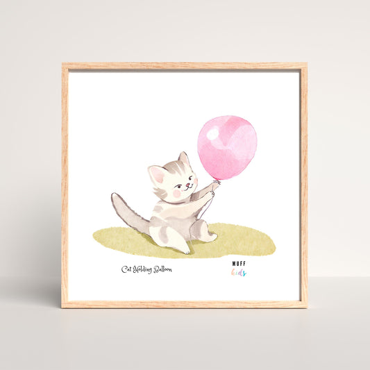 Art for Kids | Cat Holding Balloons | Printable Kids Art | Educational Art Print | Digital Art Design | Instant Download