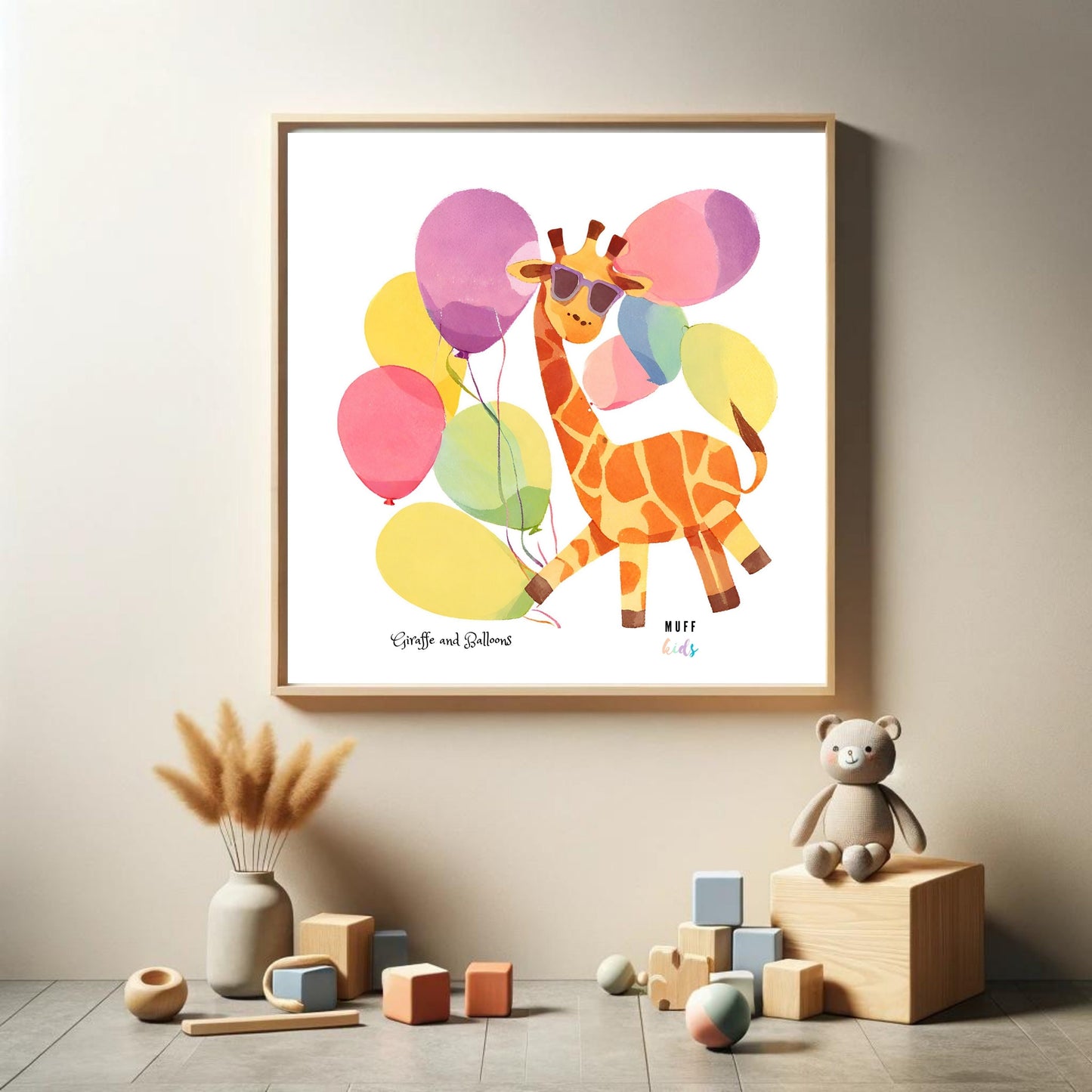 Art for Kids | Giraffe with Balloons | Printable Kids Art | Educational Art Print | Digital Art Design | Instant Download