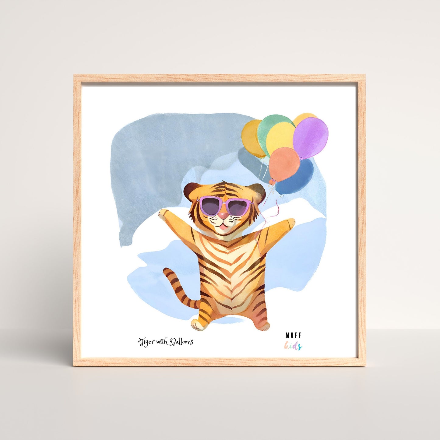 Art for Kids | Tiger with Balloons | Printable Kids Art | Educational Art Print | Digital Art Design | Instant Download