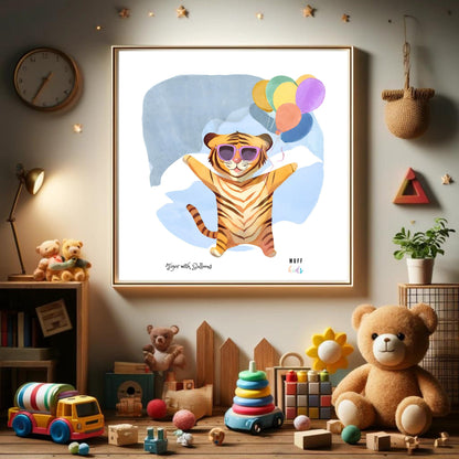 Art for Kids | Tiger with Balloons | Printable Kids Art | Educational Art Print | Digital Art Design | Instant Download