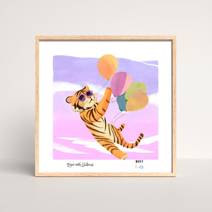 Art for Kids | Tiger with Balloons | Printable Kids Art | Educational Art Print | Digital Art Design | Instant Download