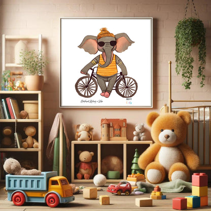 Art for Kids | Elephant Riding a Bike  | Printable Kids Art | Educational Art Print | Digital Art Design | Instant Download