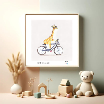 Art for Kids | Giraffe Riding a Bike | Printable Kids Art | Educational Art Print | Digital Art Design | Instant Download