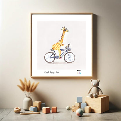 Art for Kids | Giraffe Riding a Bike | Printable Kids Art | Educational Art Print | Digital Art Design | Instant Download