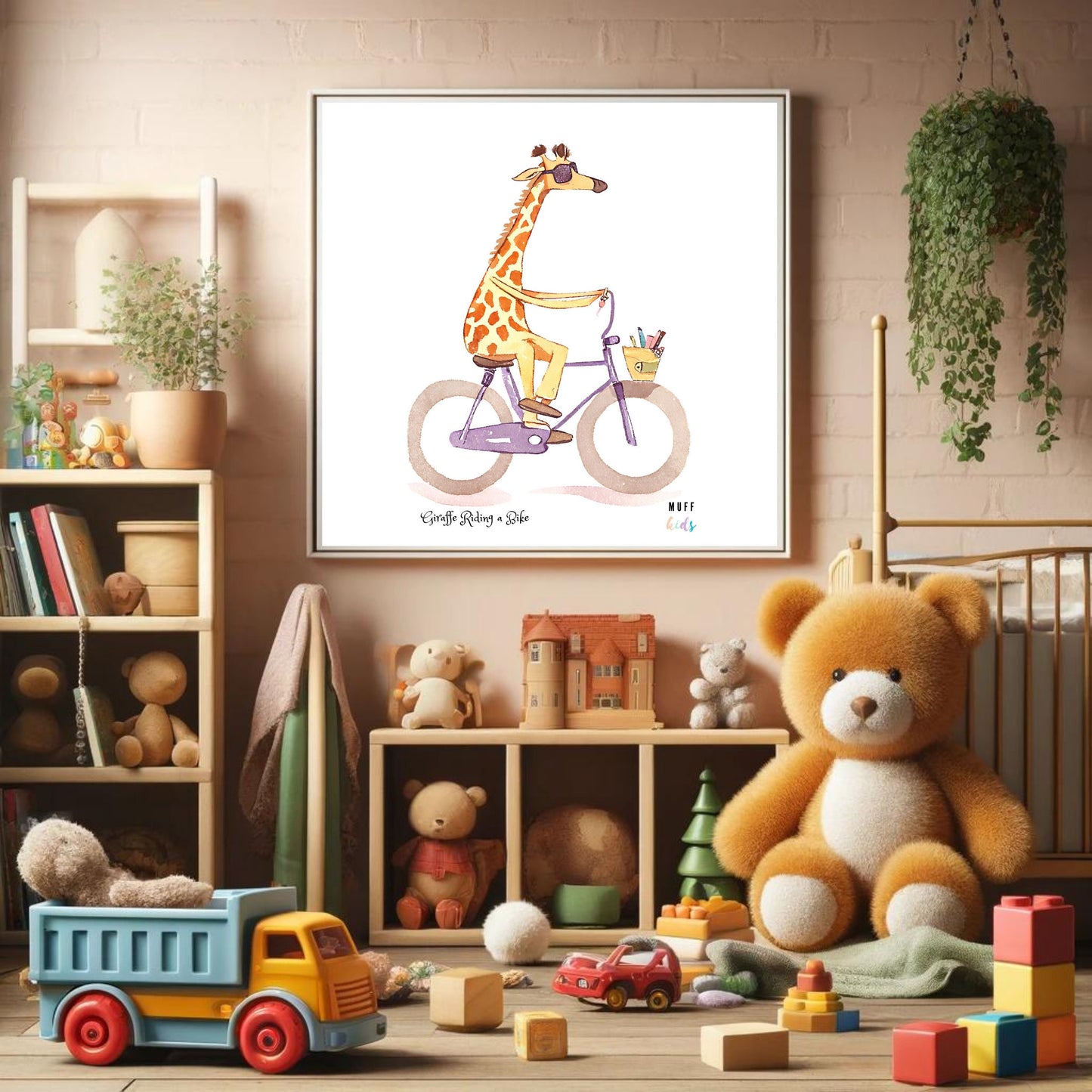 Art for Kids | Giraffe Riding a Bike | Printable Kids Art | Educational Art Print | Digital Art Design | Instant Download