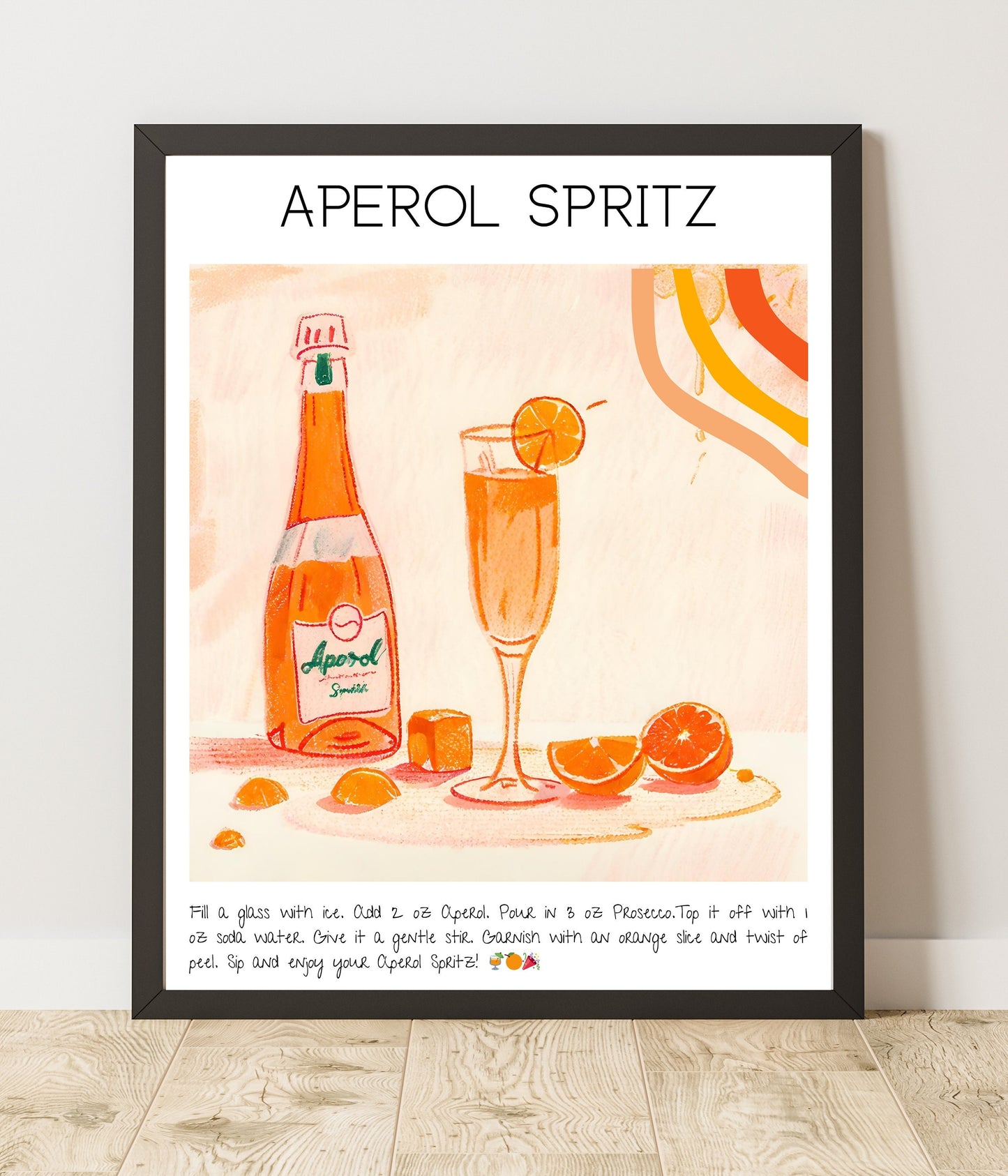 Instant Download - Aperol Spritz - Cocktails Illustrated Guide - Digital Art Poster - High Resolution - Bar Decor