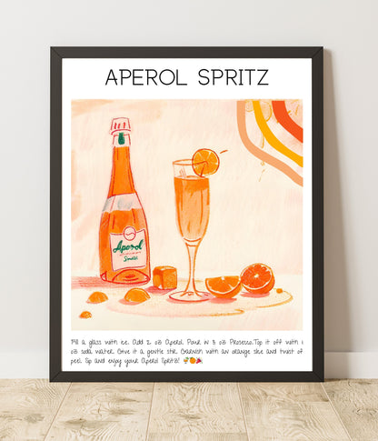 Instant Download - Aperol Spritz - Cocktails Illustrated Guide - Digital Art Poster - High Resolution - Bar Decor