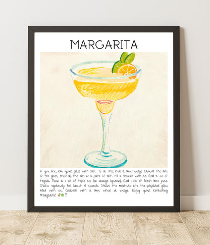 Instant Download - Margarita - Cocktails Illustrated Guide - Digital Art Poster - High Resolution - Bar Decor