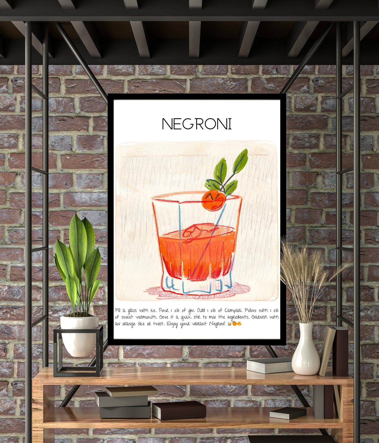 Instant Download - Negroni - Cocktails Illustrated Guide - Digital Art Poster - High Resolution - Bar Decor