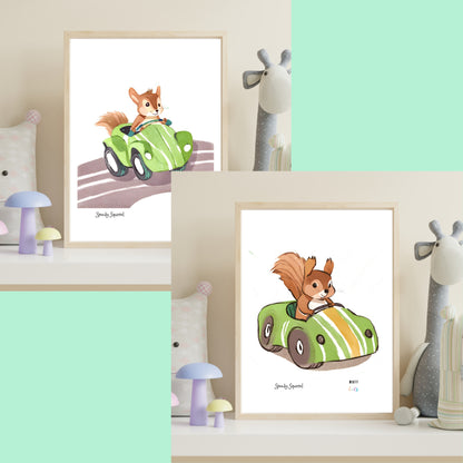 Speedy Squirrels Art Print Tasarım Çocuk Odası Posteri